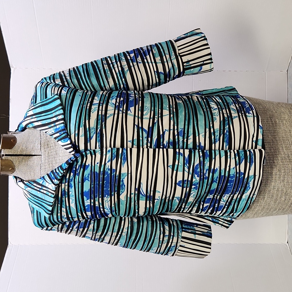 Fun turquoise & royal blue print short jacket 10P
